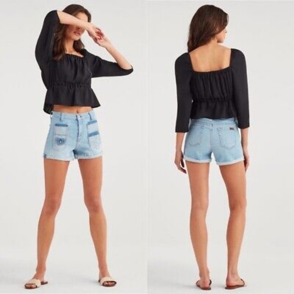 NWT 7 For All Mankind Jean Shorts Patch Pocket Size 32  💙 $128 - Picture 1 of 8